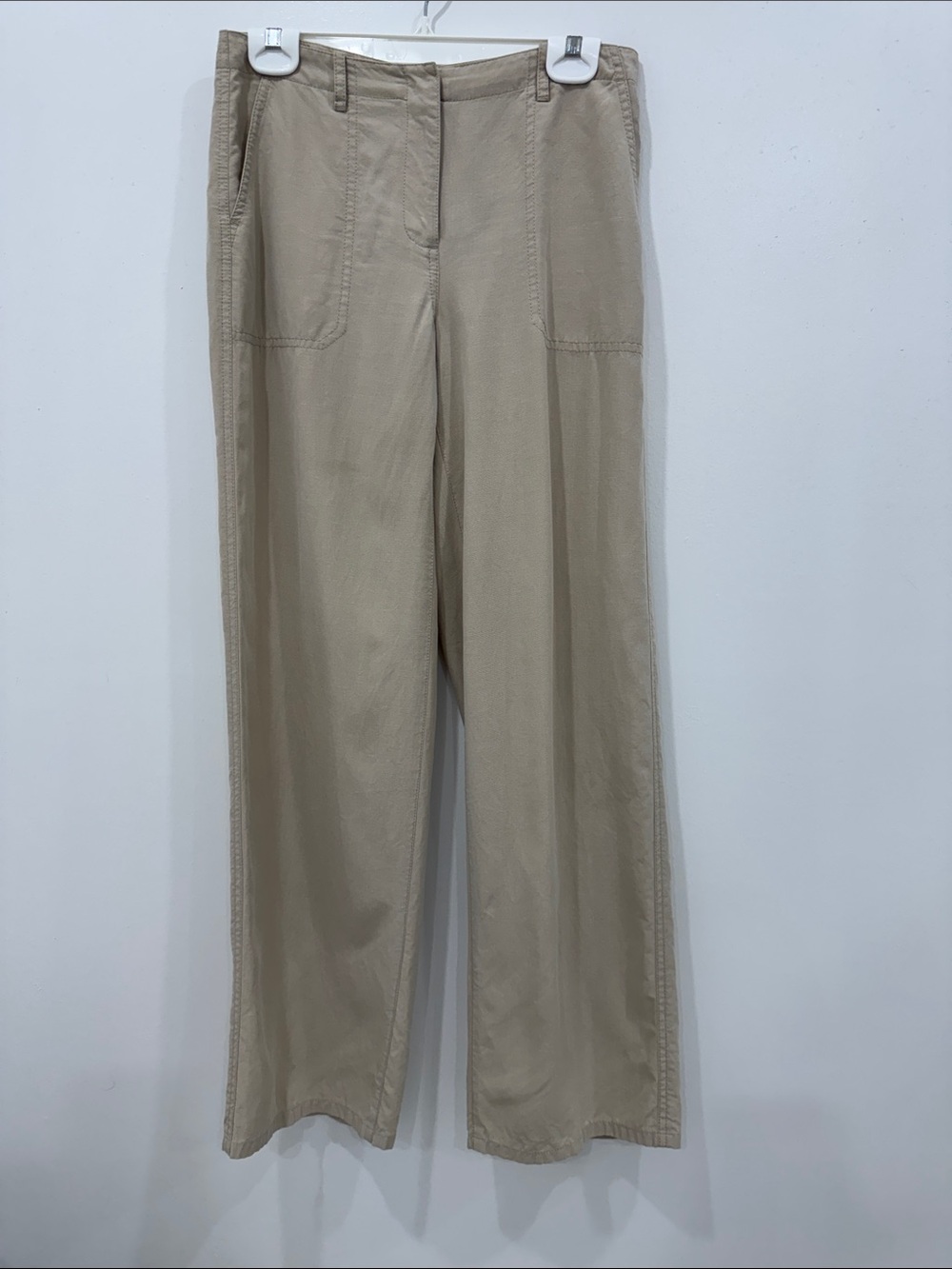 Elie Tahari Beige Linen Blend Wide Leg Pants Size 2 Minimalist Career Casual